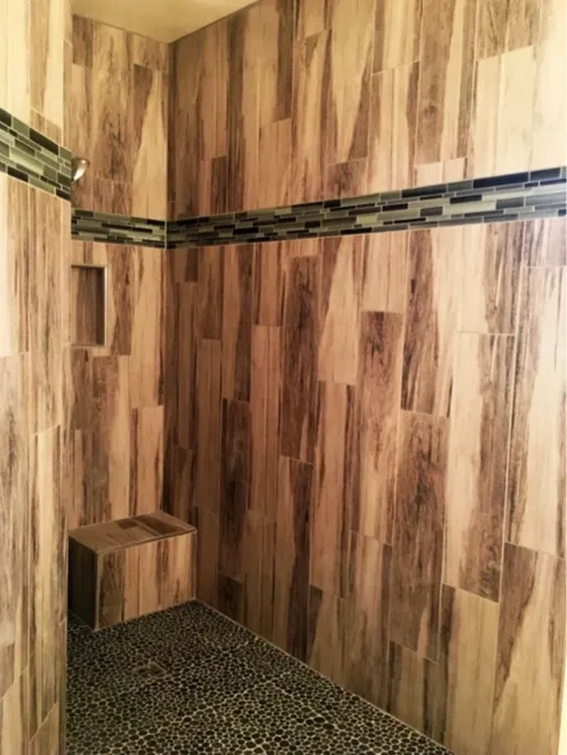 Custom Shower with Wood-Look Tile